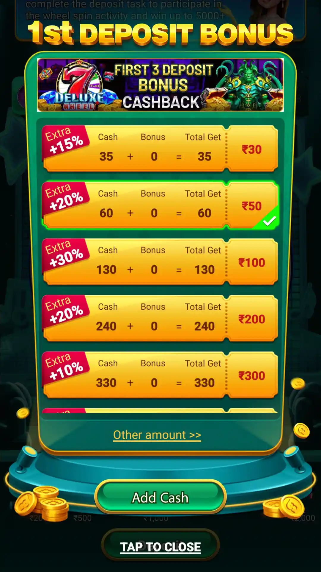 777 Game first deposit bonus