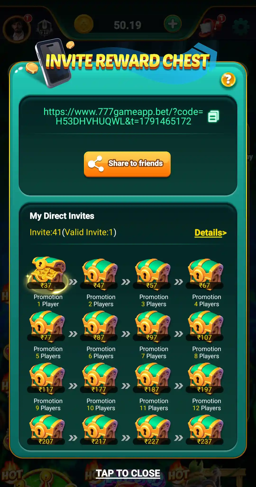 777 Game Invite Reward Chest