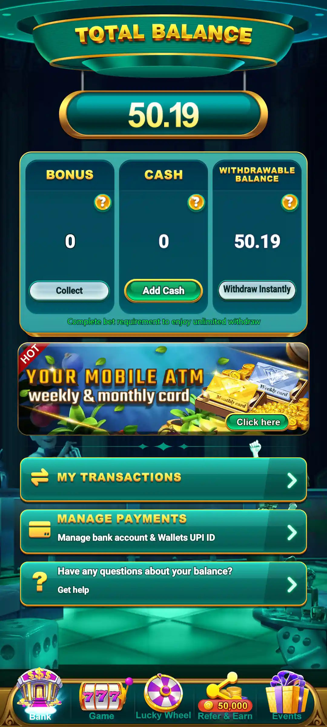 777 Game payment page