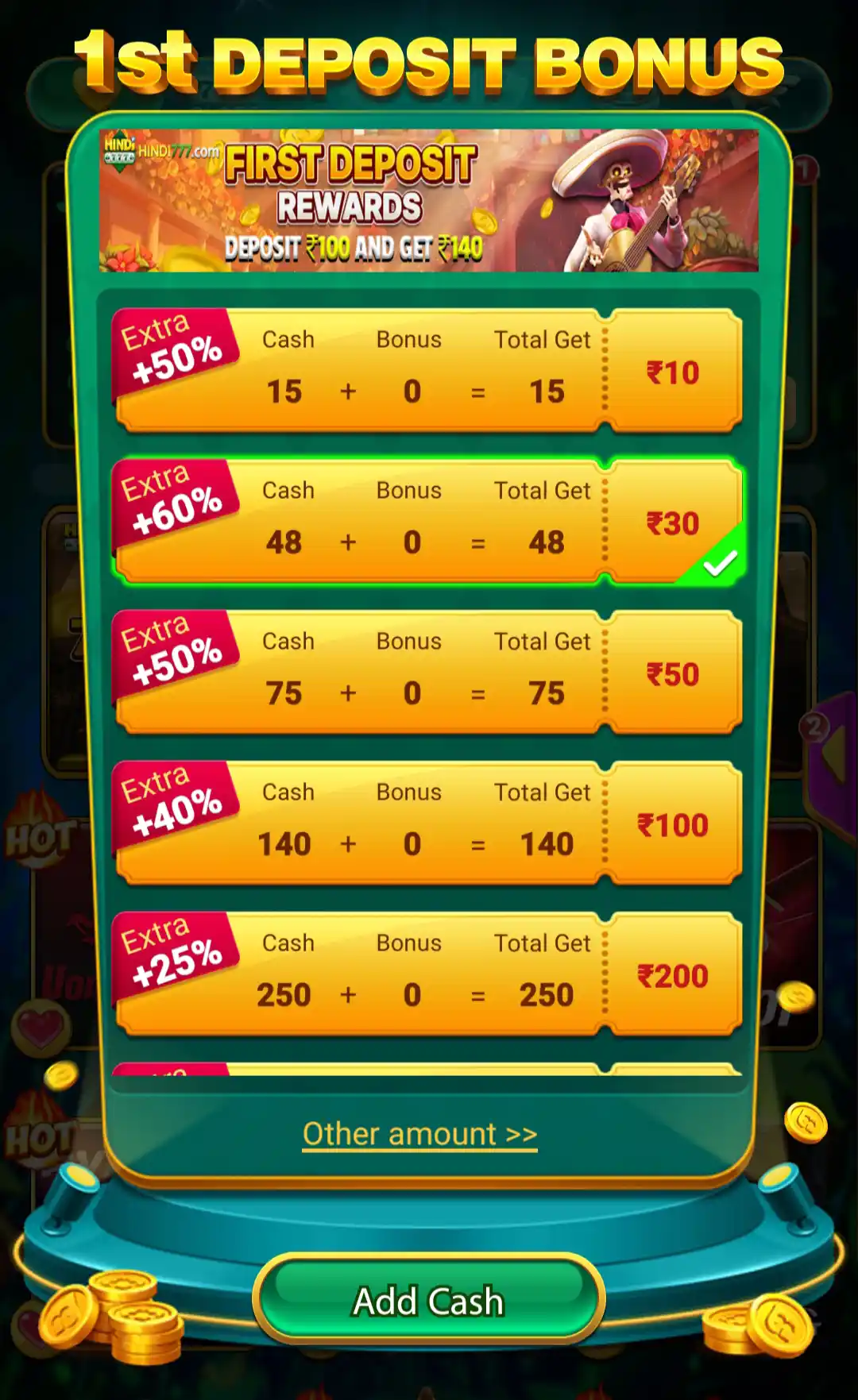 Hindi 777 first deposit rewards promotion