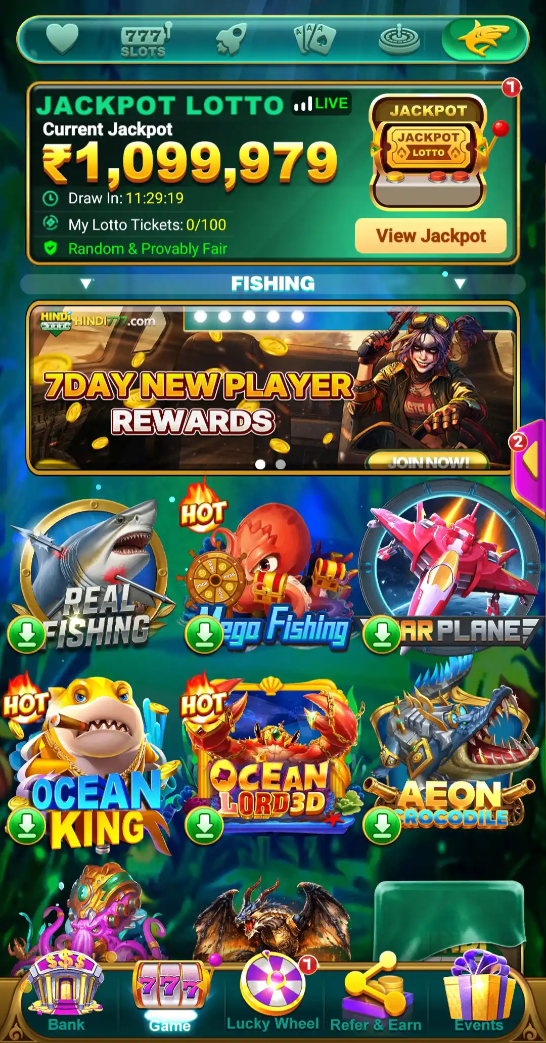 Hindi 777 fishing games including Real Fishing and Ocean King