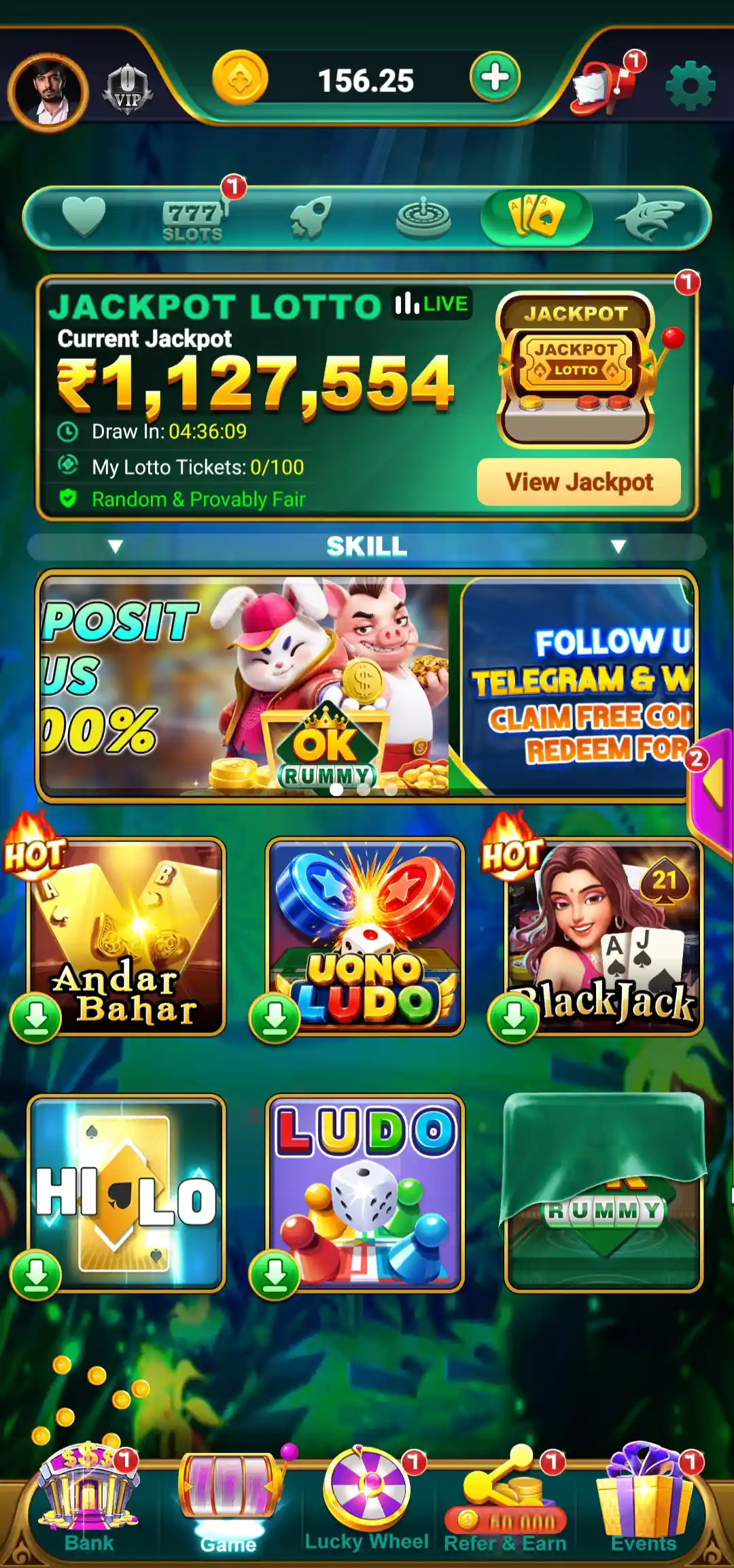 OK Rummy menu options