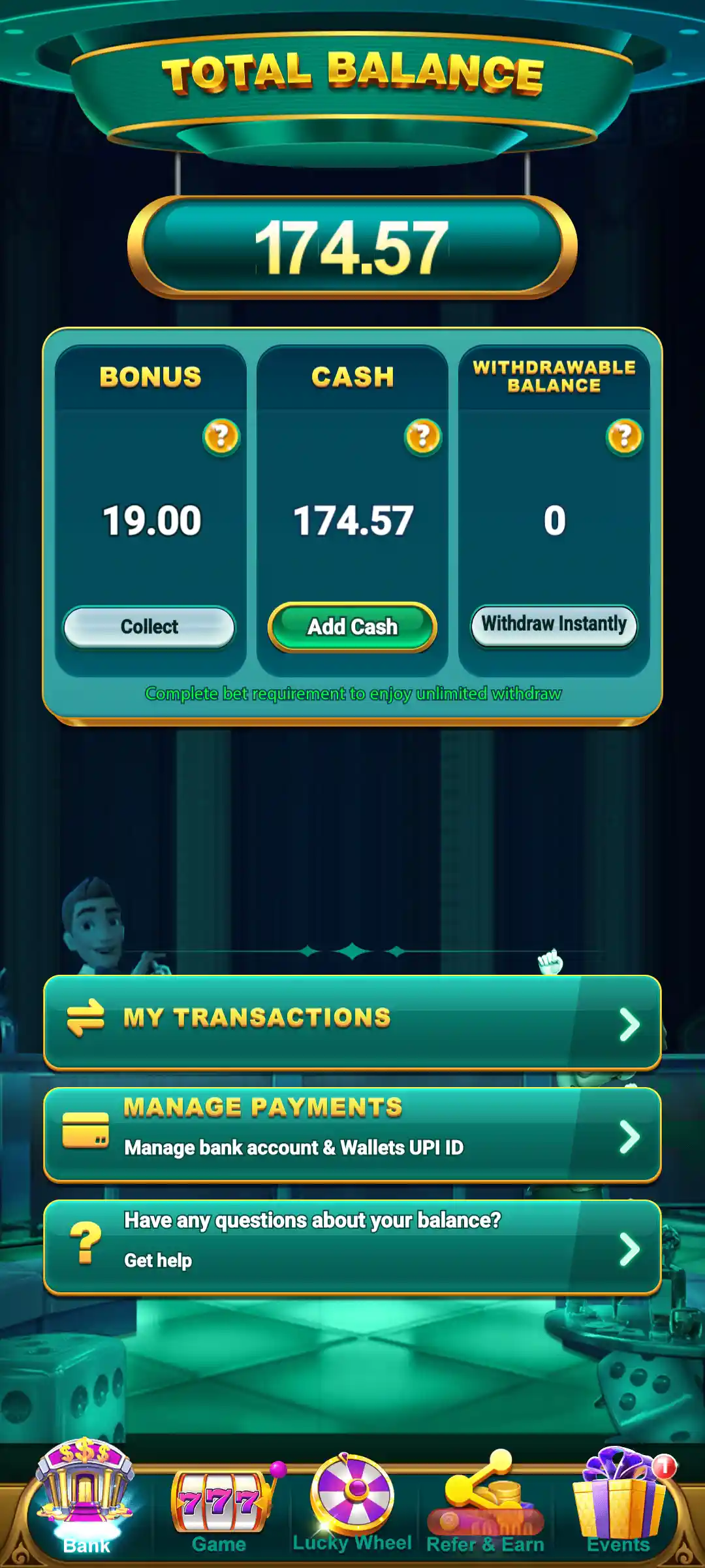 OK Rummy deposit and add money screen