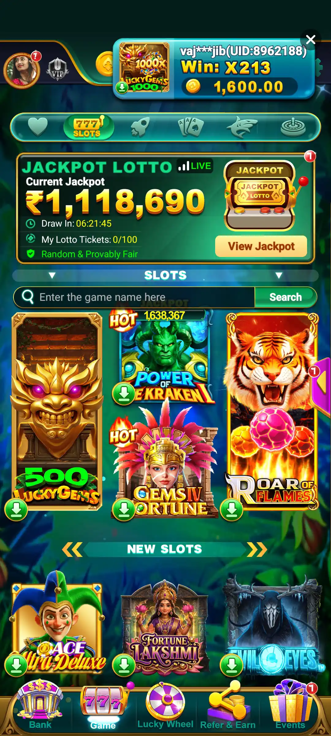 Rummy 77 main game lobby
