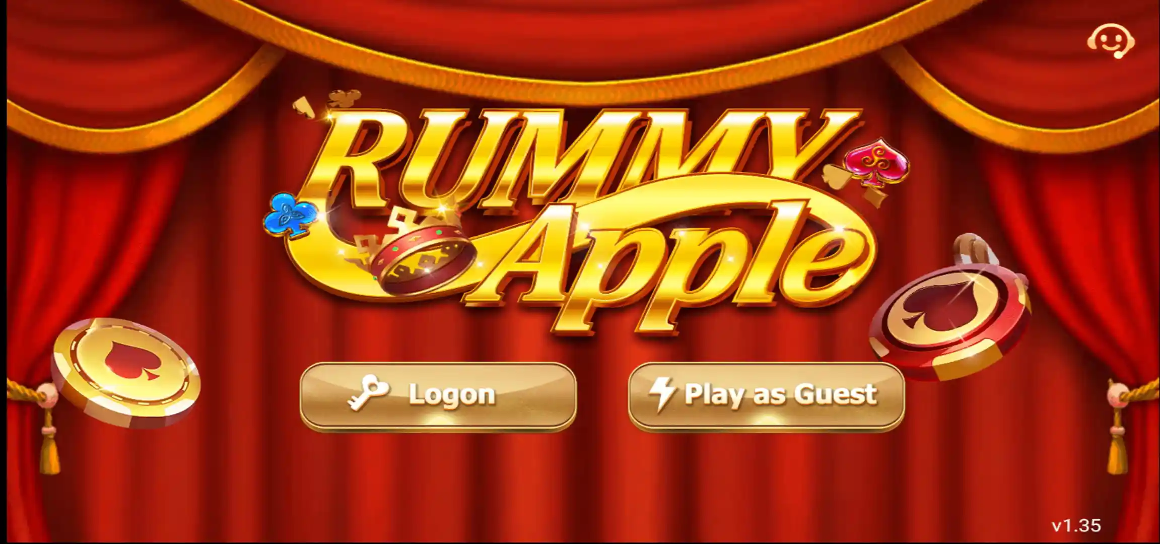 Rummy Apple Login and Play as Guest screen