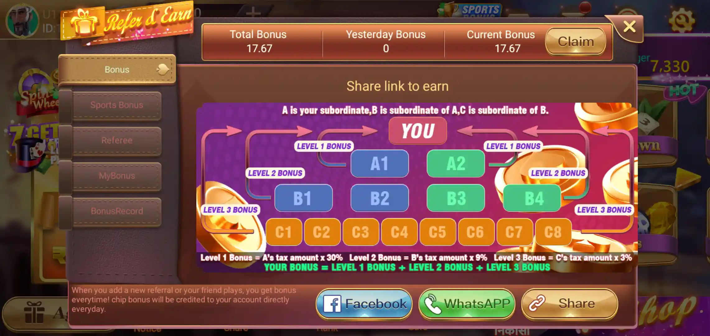 Rummy Apple referral bonus page